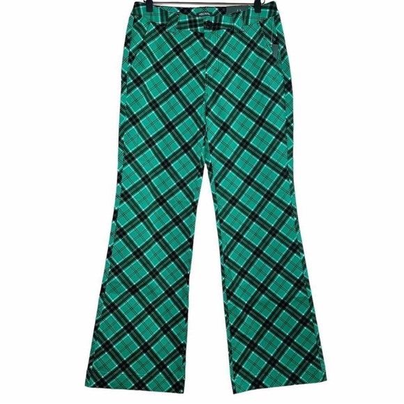 Green Plaid Chino Flare Pants Women’s Size 6 Wild Fable Y2K Academia Low Rise - Picture 1 of 12